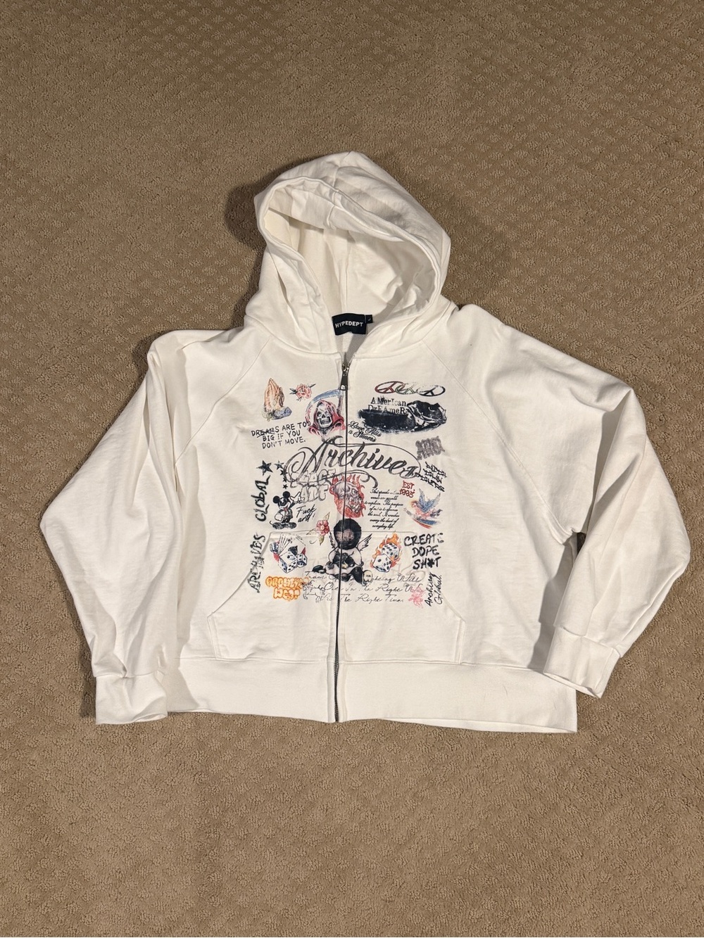 White Graphic Zip-Up Hoodie for Men